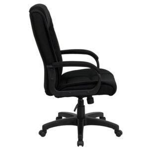 this executive swivel office chair is just what you need. Featuring black fabric upholstery