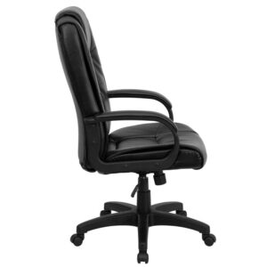 this executive swivel office chair is just what you need. Featuring black LeatherSoft upholstery