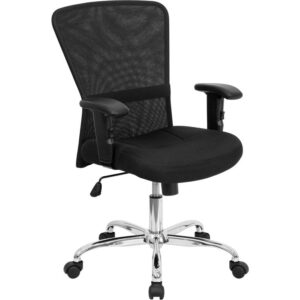 Finding a comfortable chair is essential when sitting for long periods of time and this contemporary office chair fits the bill. Mesh office chairs can keep you more productive throughout your work day due to the breathable mesh material that allows air to circulate to keep you cool while sitting. The mid-back design offers support to the mid-to-upper back region. The waterfall front seat edge removes pressure from the lower legs and improves circulation. This chair can seamlessly go from behind the desk to the meeting room and easily swivels 360 degrees to get the maximum use of your workspace without strain. The pneumatic adjustment lever will allow you to easily adjust the seat to your desired height. The chrome base adds a stylish look to complement a contemporary office space.