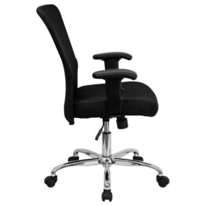 Finding a comfortable chair is essential when sitting for long periods of time and this contemporary office chair fits the bill. Mesh office chairs can keep you more productive throughout your work day due to the breathable mesh material that allows air to circulate to keep you cool while sitting. The mid-back design offers support to the mid-to-upper back region. The waterfall front seat edge removes pressure from the lower legs and improves circulation. This chair can seamlessly go from behind the desk to the meeting room and easily swivels 360 degrees to get the maximum use of your workspace without strain. The pneumatic adjustment lever will allow you to easily adjust the seat to your desired height. The chrome base adds a stylish look to complement a contemporary office space.
