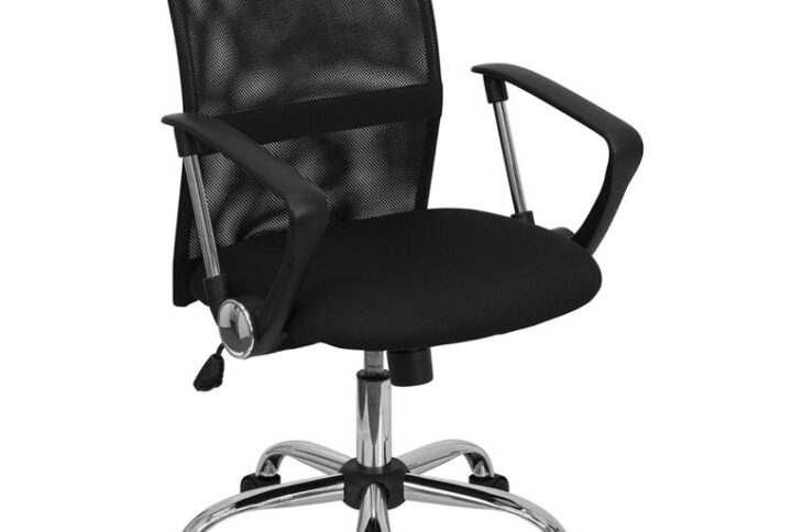 This comfortably designed chair features a contoured padded seat and a curved mesh back that cradles user's back. Mesh office chairs can keep you more productive throughout your work day with its comfort and ventilated design. The breathable mesh material allows air to circulate to keep you cool while sitting. The mid-back design offers support to the mid-to-upper back region. Chair easily swivels 360 degrees to get the maximum use of your workspace without strain. The pneumatic adjustment lever will allow you to easily adjust the seat to your desired height. The chrome base adds a stylish look to complement a contemporary office space.