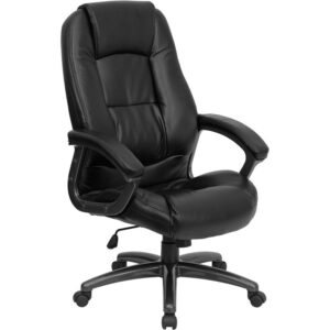 This stylish LeatherSoft upholstered office chair provides a professional appearance to complement your office or home. This chair features an ergonomically contoured back and seat and arms that are comfortably padded. High back office chairs have backs extending to the upper back for greater support. The high back design relieves tension in the lower back