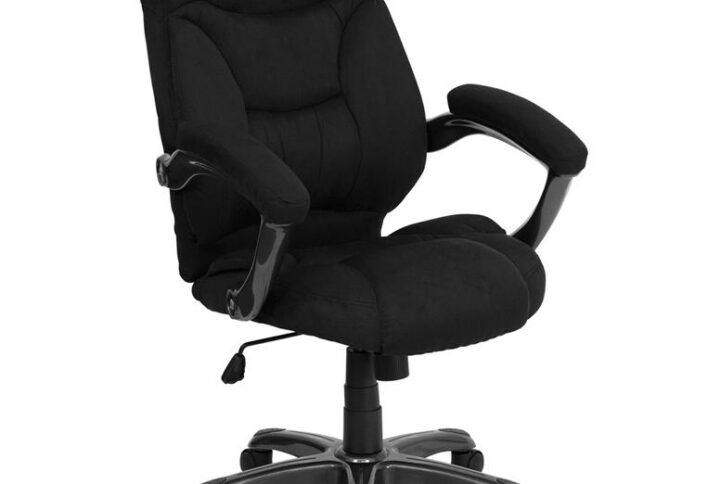This gracefully designed chair features black microfiber upholstery to comfortably get you through your work day or to keep you comfortable while browsing the internet. This chair features an ergonomically contoured back and seat and arms that are comfortably padded. High back office chairs extend to the upper back for greater support and relieve tension in the lower back