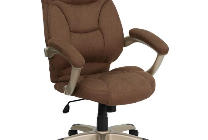 This gracefully designed chair features brown microfiber upholstery to comfortably get you through your work day or to keep you comfortable while browsing the internet. This chair features an ergonomically contoured back and seat and arms that are comfortably padded. High back office chairs extend to the upper back for greater support and relieve tension in the lower back