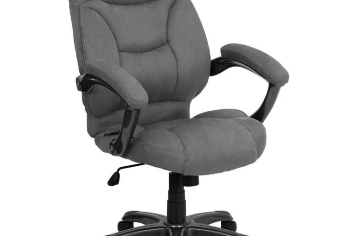 This gracefully designed chair features gray microfiber upholstery to comfortably get you through your work day or to keep you comfortable while browsing the internet. This chair features an ergonomically contoured back and seat and arms that are comfortably padded. High back office chairs extend to the upper back for greater support and relieve tension in the lower back