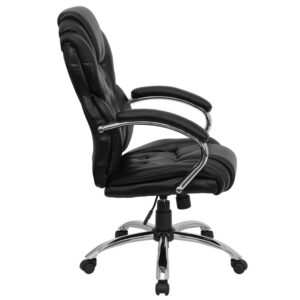 making it a transitional style. High back office chairs have backs extending to the upper back for greater support. The high back design relieves tension in the lower back