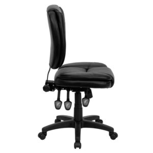 increasing the angle between your torso and thighs. The waterfall front seat edge removes pressure from the lower legs and improves circulation. Chair easily swivels 360 degrees to get the maximum use of your workspace without strain. The pneumatic adjustment lever will allow you to easily adjust the seat to your desired height.