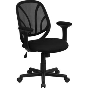 Why Go When You Can Stay? The Y-GO task chair features a black mesh back with flex bars which conform to the natural curve of the user's back. Mesh office chairs can keep you more productive throughout your work day with its comfort and ventilated design. The breathable mesh material allows air to circulate to keep you cool while sitting. The mid-back design offers support to the mid-to-upper back region. The waterfall front seat edge removes pressure from the lower legs and improves circulation. Chair easily swivels 360 degrees to get the maximum use of your workspace without strain. The pneumatic adjustment lever will allow you to easily adjust the seat to your desired height. The flex back with the padded foam seat makes this a valuable addition to any home office