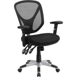If you're looking for an easy to adjust office chair than this triple paddle chair is an excellent choice. Mesh office chairs can keep you more productive throughout your work day with its comfort and ventilated design. The contoured seat dissipates pressure points for greater comfort. The mid-back design offers support to the mid-to-upper back region. The infinite locking back angle adjustment lever changes the angle of your torso to reduce disc pressure. The locking tilt mechanism allows you to lock your chair in a comfortable work position. The waterfall front seat edge removes pressure from the lower legs and improves circulation. Chair easily swivels 360 degrees to get the maximum use of your workspace without strain. The pneumatic adjustment lever will allow you to easily adjust the seat to your desired height. This comfortably designed computer chair will make a great option for your home or office space.