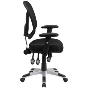 If you're looking for an easy to adjust office chair than this triple paddle chair is an excellent choice. Mesh office chairs can keep you more productive throughout your work day with its comfort and ventilated design. The contoured seat dissipates pressure points for greater comfort. The mid-back design offers support to the mid-to-upper back region. The infinite locking back angle adjustment lever changes the angle of your torso to reduce disc pressure. The locking tilt mechanism allows you to lock your chair in a comfortable work position. The waterfall front seat edge removes pressure from the lower legs and improves circulation. Chair easily swivels 360 degrees to get the maximum use of your workspace without strain. The pneumatic adjustment lever will allow you to easily adjust the seat to your desired height. This comfortably designed computer chair will make a great option for your home or office space.