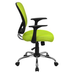promotes good posture and gives a professional look to any office. This green task chair is adjustable to accommodate many different body types. The breathable mesh back allows air to circulate to keep you cool. The colorful