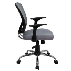promotes good posture and gives a professional look to any office. This gray task chair is adjustable to accommodate many different body types. The breathable mesh back allows air to circulate to keep you cool. The colorful