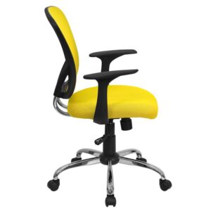 promotes good posture and gives a professional look to any office. This yellow task chair is adjustable to accommodate many different body types. The breathable mesh back allows air to circulate to keep you cool. The colorful