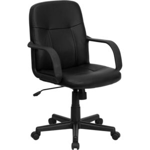 This vinyl upholstered office chair is a great option for your office or home. Mid-back office chairs are the logical choice for performing an array of tasks. A mid-back office chair offers support to the mid-to-upper back region. The waterfall front seat edge removes pressure from the lower legs and improves circulation. Chair easily swivels 360 degrees to get the maximum use of your workspace without strain. The pneumatic adjustment lever will allow you to easily adjust the seat to your desired height.