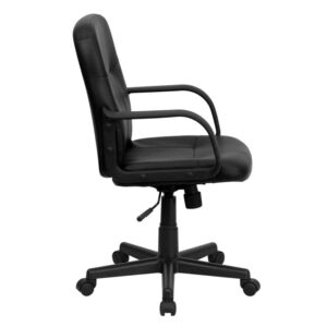 This vinyl upholstered office chair is a great option for your office or home. Mid-back office chairs are the logical choice for performing an array of tasks. A mid-back office chair offers support to the mid-to-upper back region. The waterfall front seat edge removes pressure from the lower legs and improves circulation. Chair easily swivels 360 degrees to get the maximum use of your workspace without strain. The pneumatic adjustment lever will allow you to easily adjust the seat to your desired height.