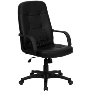 This vinyl upholstered office chair is a great option for your office or home. High back office chairs have backs extending to the upper back for greater support. The high back design relieves tension in the lower back