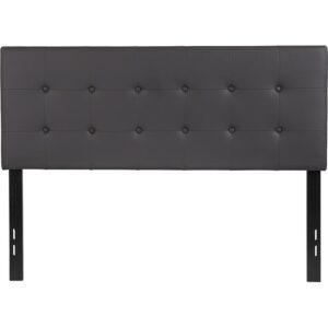 A headboard can give your room style and complement the size of the room. The slim panel will make your room feel more spacious. The convenience of a headboard will provide you with floor space and makes it easy to make up the bed. Headboard features button tufting and box stitching. Whether you're updating or starting new