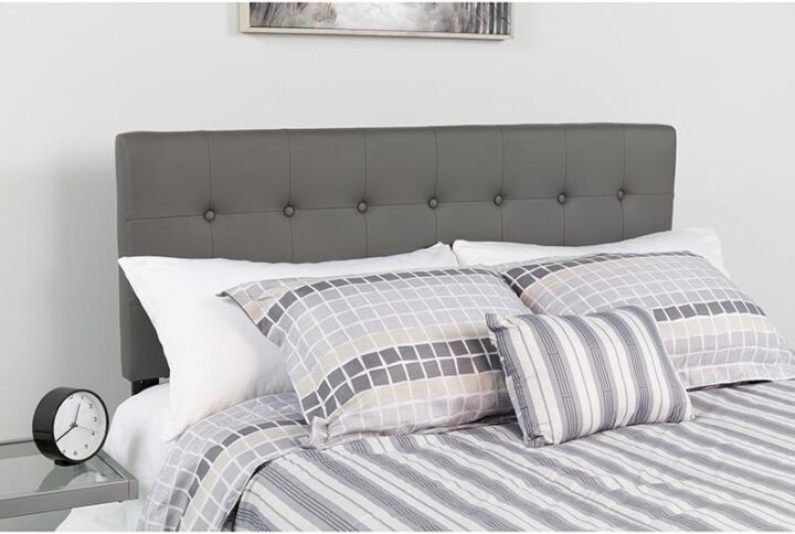 Take your pre-teens bedroom from child-like to teenage-chic with this exquisite tufted panel headboard. A headboard gives any bedroom a very personal touch and allows you to show off your style. This gorgeous gray king headboard features button tufting and a box stitch design