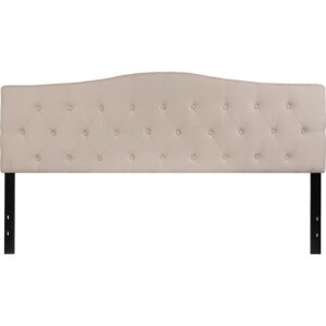 you need a headboard to provide extra support. A headboard gives your room a very personal touch and allows you to show off your style. This gorgeous beige king headboard features button tufting and a diamond stitch pattern design