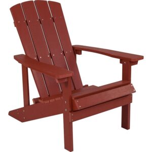 Bring the beach to your home with this colorful red adirondack lounging chair. This lounger has a wide back