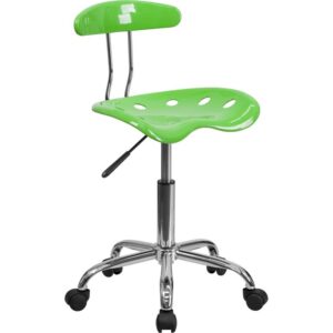 Change up the look in your home office with this colorful vibrant apple green task chair. The molded tractor seat offers a tremendous amount of comfort and can be cleaned with a solvent and water based cleaner such as foam. Chair rotates 360 degrees to provide easy access to a greater range of area. The pneumatic adjustment lever will allow you to easily adjust the seat to your desired height. Dual wheel casters provide ease of movement around the space. The small frame of this chair will not take up a lot of space if working in a small area.