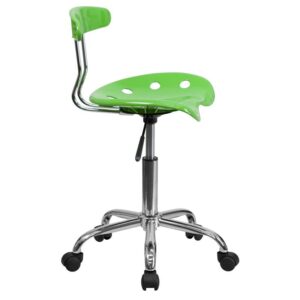 Change up the look in your home office with this colorful vibrant apple green task chair. The molded tractor seat offers a tremendous amount of comfort and can be cleaned with a solvent and water based cleaner such as foam. Chair rotates 360 degrees to provide easy access to a greater range of area. The pneumatic adjustment lever will allow you to easily adjust the seat to your desired height. Dual wheel casters provide ease of movement around the space. The small frame of this chair will not take up a lot of space if working in a small area.