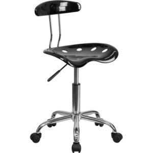 Change up the look in your home office with this colorful black task chair. The molded tractor seat offers a tremendous amount of comfort and can be cleaned with a solvent and water based cleaner such as foam. Chair rotates 360 degrees to provide easy access to a greater range of area. The pneumatic adjustment lever will allow you to easily adjust the seat to your desired height. Dual wheel casters provide ease of movement around the space. The small frame of this chair will not take up a lot of space if working in a small area.