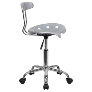 Change up the look in your home office with this colorful vibrant silver task chair. The molded tractor seat offers a tremendous amount of comfort and can be cleaned with a solvent and water based cleaner such as foam. Chair rotates 360 degrees to provide easy access to a greater range of area. The pneumatic adjustment lever will allow you to easily adjust the seat to your desired height. Dual wheel casters provide ease of movement around the space. The small frame of this chair will not take up a lot of space if working in a small area.