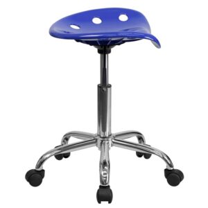 This colorful nautical blue modern designed stool is sure to stand out. Backless stools force your core muscles to work by sitting up straight and keeping your feet flat on the floor. The molded tractor seat offers a tremendous amount of comfort and can be cleaned with a solvent and water based cleaner such as foam. Chair rotates 360 degrees to provide easy access to a greater range of area. The pneumatic adjustment lever will allow you to easily adjust the seat to your desired height. Overall the small frame design of this backless stool will make it easy to maneuver around tight spaces with ease.