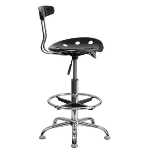 stand-up desk in your home office and the island in your kitchen then this black drafting stool with tractor seat is just the ticket. The back and swivel seat are made from high-density polymer for durability and a sleek