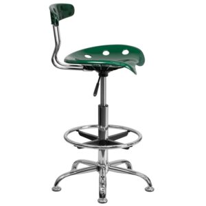 stand-up desk in your home office and the island in your kitchen then this green drafting stool with tractor seat is just the ticket. The back and swivel seat are made from high-density polymer for durability and a sleek