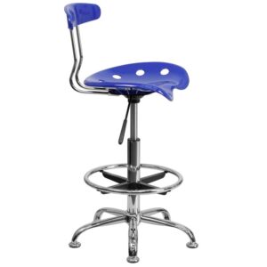 stand-up desk in your home office and the island in your kitchen then this nautical blue drafting stool with tractor seat is just the ticket. The back and swivel seat are made from high-density polymer for durability and a sleek