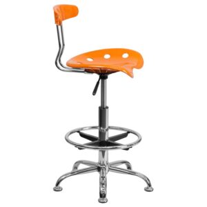 stand-up desk in your home office and the island in your kitchen then this orange drafting stool with tractor seat is just the ticket. The back and swivel seat are made from high-density polymer for durability and a sleek
