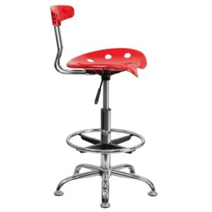stand-up desk in your home office and the island in your kitchen then this red drafting stool with tractor seat is just the ticket. The back and swivel seat are made from high-density polymer for durability and a sleek