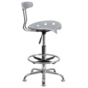 stand-up desk in your home office and the island in your kitchen then this silver drafting stool with tractor seat is just the ticket. The back and swivel seat are made from high-density polymer for durability and a sleek