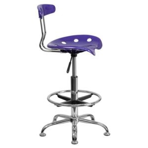 stand-up desk in your home office and the island in your kitchen then this violet drafting stool with tractor seat is just the ticket. The back and swivel seat are made from high-density polymer for durability and a sleek