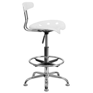 stand-up desk in your home office and the island in your kitchen then this white drafting stool with tractor seat is just the ticket. The back and swivel seat are made from high-density polymer for durability and a sleek