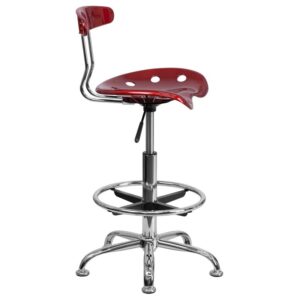 stand-up desk in your home office and the island in your kitchen then this wine red drafting stool with tractor seat is just the ticket. The back and swivel seat are made from high-density polymer for durability and a sleek