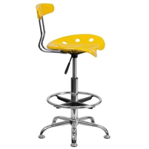 stand-up desk in your home office and the island in your kitchen then this yellow drafting stool with tractor seat is just the ticket. The back and swivel seat are made from high-density polymer for durability and a sleek