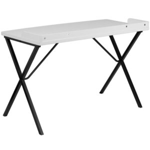 this lovely computer desk will fit right in. The beveled white laminate top has plenty of space for your laptop