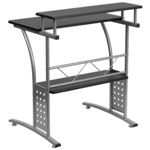 powder coated frame finish and a perforated lower frame design. Self-leveling floor glides keep your desk from wobbling on uneven floor surfaces and protect your floors by sliding smoothly when you need to move the desk. The efficient Clifton desk has a modern design that works well for both writing projects and computer work.