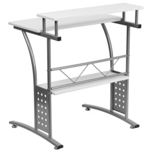 powder coated frame finish and a perforated lower frame design. Self-leveling floor glides keep your desk from wobbling on uneven floor surfaces and protect your floors by sliding smoothly when you need to move the desk. The efficient Clifton desk has a modern design that works well for both writing projects and computer work.