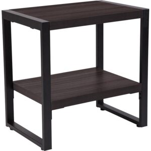 Add some sleek urban style to your space with this beautiful rectangular charcoal wood grain finish end table with black metal legs. This table combines a durable