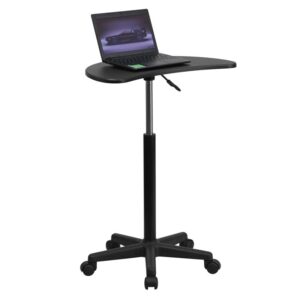 This handy little desk can be used for working on your laptop or as a speakers' lectern. It features a black laminate