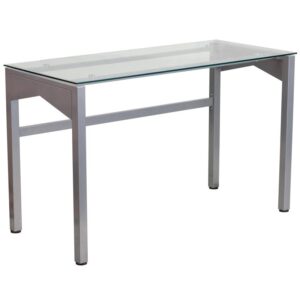 Relaxed design meets simplicity of function in this spacious computer desk that provides ample space for your computer and writing materials. This desk features a clear