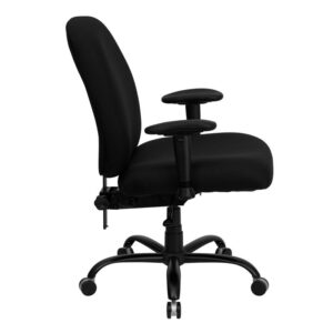 offering a broader seat and back width. The adjustable height back extends to the upper back for greater lumbar support. The locking back angle adjustment lever changes the angle of your torso to reduce disc pressure. Chair easily swivels 360 degrees to get the maximum use of your workspace without strain. The pneumatic adjustment lever will allow you to easily adjust the seat to your desired height. The adjustable armrests take the pressure off the shoulders and the neck
