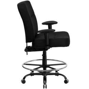 offering a broader seat and back width. The back height adjustment knob moves 3.25" up and down to position the lumbar support to reduce back pain. The locking back angle adjustment lever changes the angle of your torso to reduce disc pressure. The height adjustable arms relieve pressure from the back and shoulders while the height adjustable chrome foot ring promotes good posture. Chair easily swivels 360 degrees to get the maximum use of your workspace without strain. This modern chair is sure to make an impact whether it is used in the home or work field.
