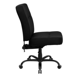 offering a broader seat and back width. The adjustable height back extends to the upper back for greater lumbar support. The locking back angle adjustment lever changes the angle of your torso to reduce disc pressure. Chair easily swivels 360 degrees to get the maximum use of your workspace without strain. The pneumatic adjustment lever will allow you to easily adjust the seat to your desired height. The heavy duty steel base is constructed to withstand daily use.