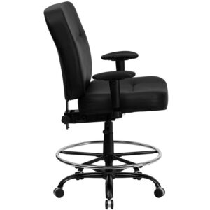 offering a broader seat and back width. LeatherSoft is leather and polyurethane for added softness and durability. The back height adjustment knob moves 3.25" up and down to position the lumbar support to reduce back pain. The locking back angle adjustment lever changes the angle of your torso to reduce disc pressure. The height adjustable arms relieve pressure from the back and shoulders while the height adjustable chrome foot ring promotes good posture. Chair easily swivels 360 degrees to get the maximum use of your workspace without strain. This modern chair is sure to make an impact whether it is used in the home or work field.