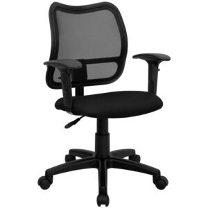 Mesh office chairs can keep you more productive throughout your work day with its comfort and ventilated design. The breathable mesh material allows air to circulate to keep you cool while sitting. Finding a comfortable chair is essential when sitting for long periods at a time. The mid-back design offers support to the mid-to-upper back region. The contoured backrest provides firm back support allowing your back to rest comfortably. The waterfall front seat edge removes pressure from the lower legs and improves circulation. Chair easily swivels 360 degrees to get the maximum use of your workspace without strain. The pneumatic adjustment lever will allow you to easily adjust the seat to your desired height. The adjustable armrests take the pressure off the shoulders and the neck